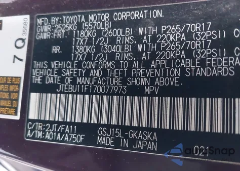 2007 Toyota Fj Cruiser из США, поврежденный, VIN JTEBU11F170077973